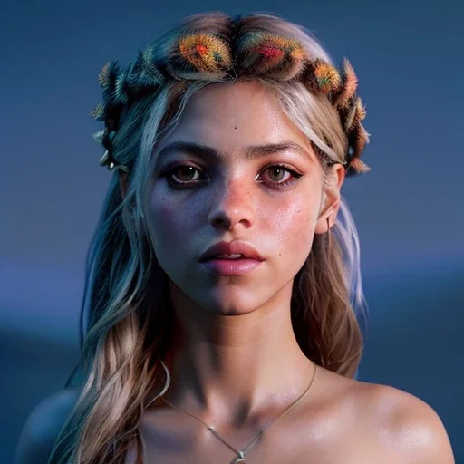 Shakira, artist, Realistic image, waist up portrait. perfect eyes, glow, circle iris. concept art, smooth, unreal engine 5, god lights, ray tracing, RTX, lumen lighting, ultra detail, volumetric lighting, 3d, finely drawn, high definition, 4k.