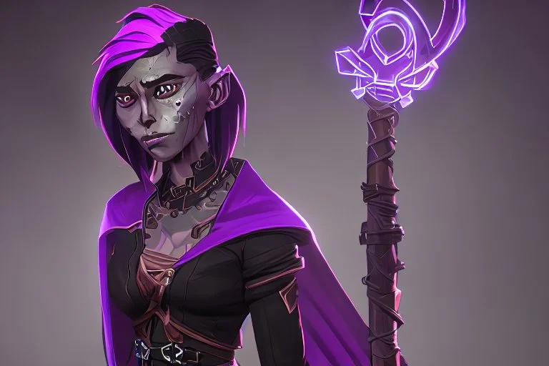 a black and purple, female argonian artificer who uses Tesla coils, skinny, wearing little armor and a cloak, in her lab