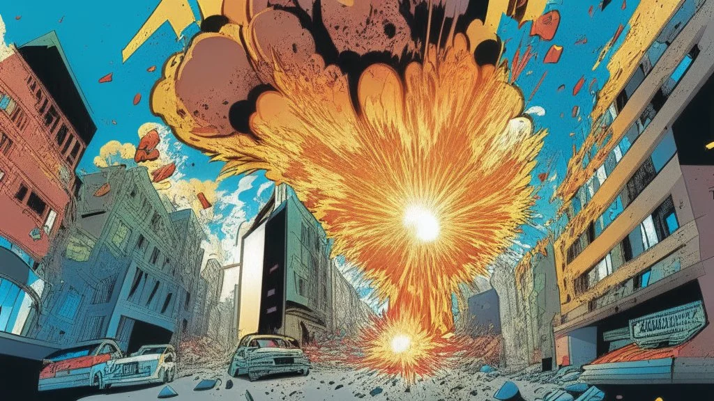 Explosion of color in city, comic style