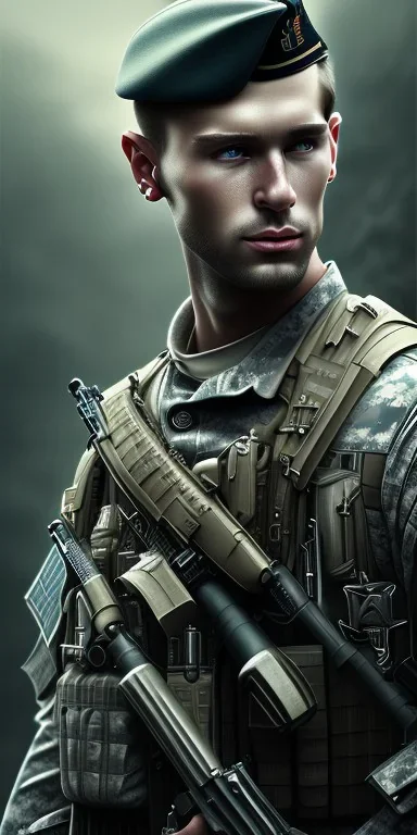 Ultradetailed of full body portrait of handsome man in action, gorgeous eyes, well composed, highly detailed- cinematic lighting, american soldiers in uniform