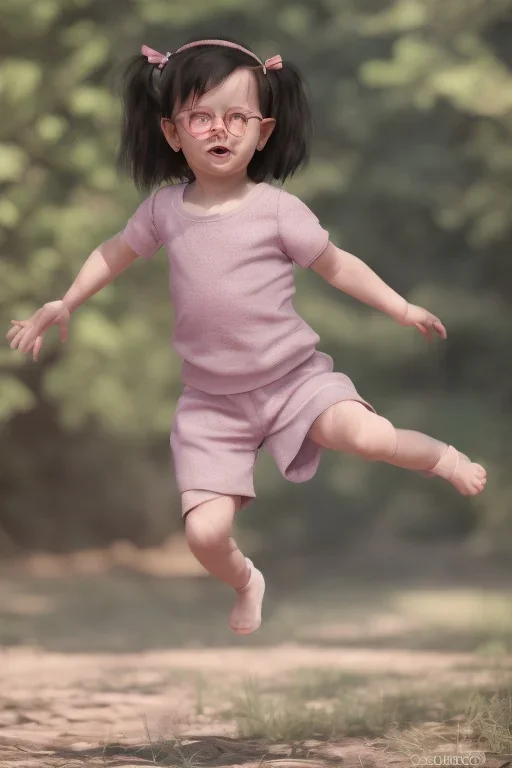 Marla singer toddler, full body, jump, bokeh, hyper realistic