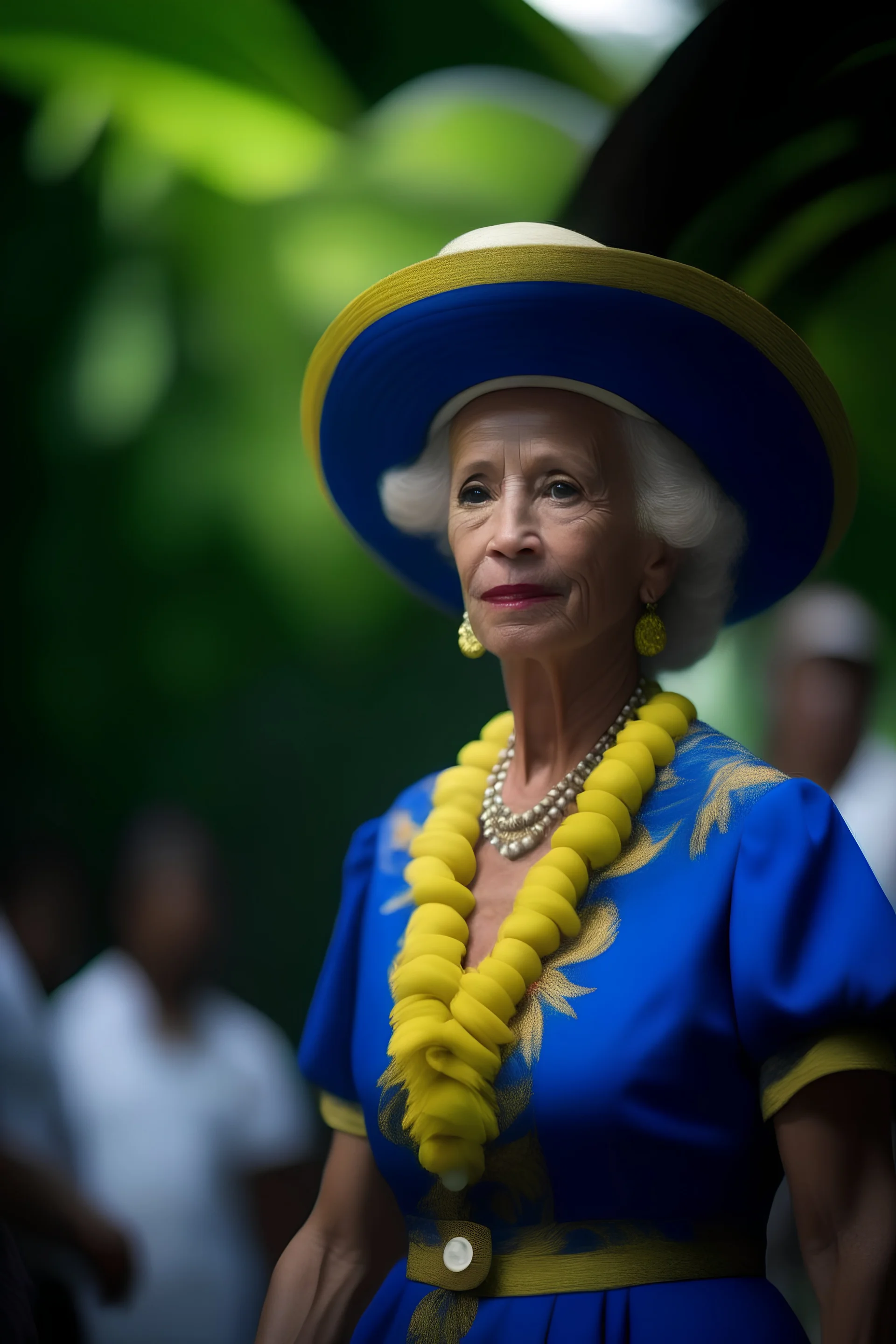 jo biden in st lucia costume, zeiss prime lens, bokeh like f/0.8, tilt-shift lens 8k, high detail, smooth render, down-light, unreal engine, prize winning