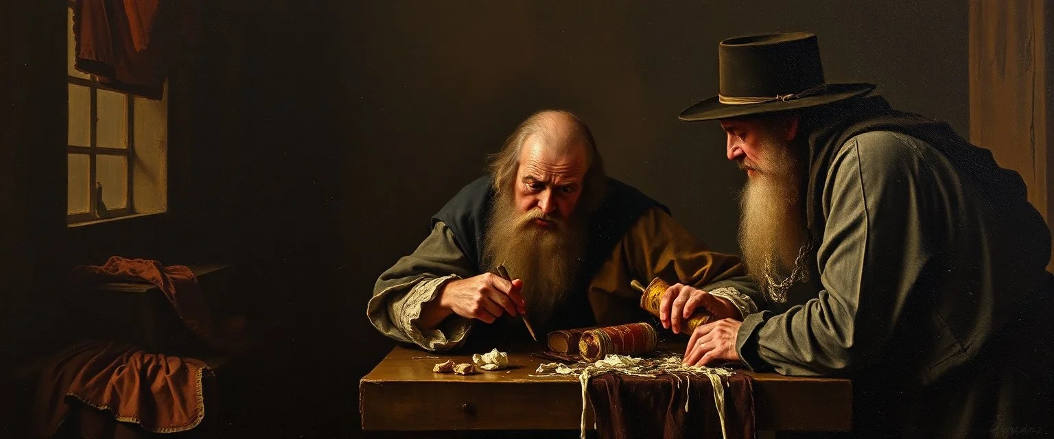 master oil painting by Rembrandt,whoever is filthy let him be filthy still