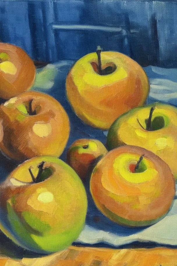 Abstract impasto oil painting of an apples on a table cezanne