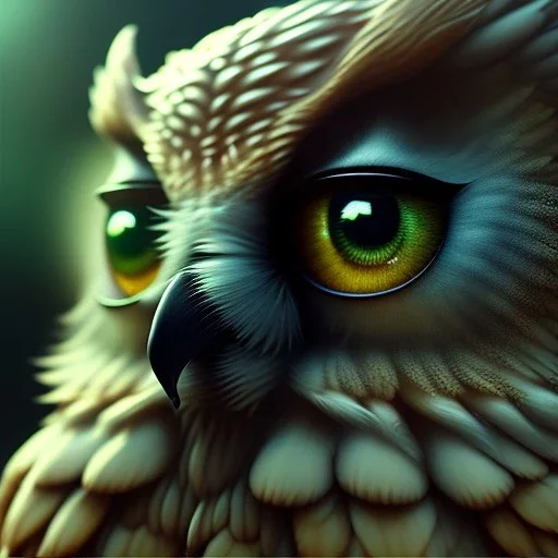 intricate details, realistic, octane, unreal engine, portrait, natural lighting,zoomed out + portrait, volumetric lighting, shiny,extreme detail, Photorealism, High detail, Hyper realistic Owl in forest, macro lens blur,abstract paint, sharp,ef 85mm 5.6, focus, trending by artstation