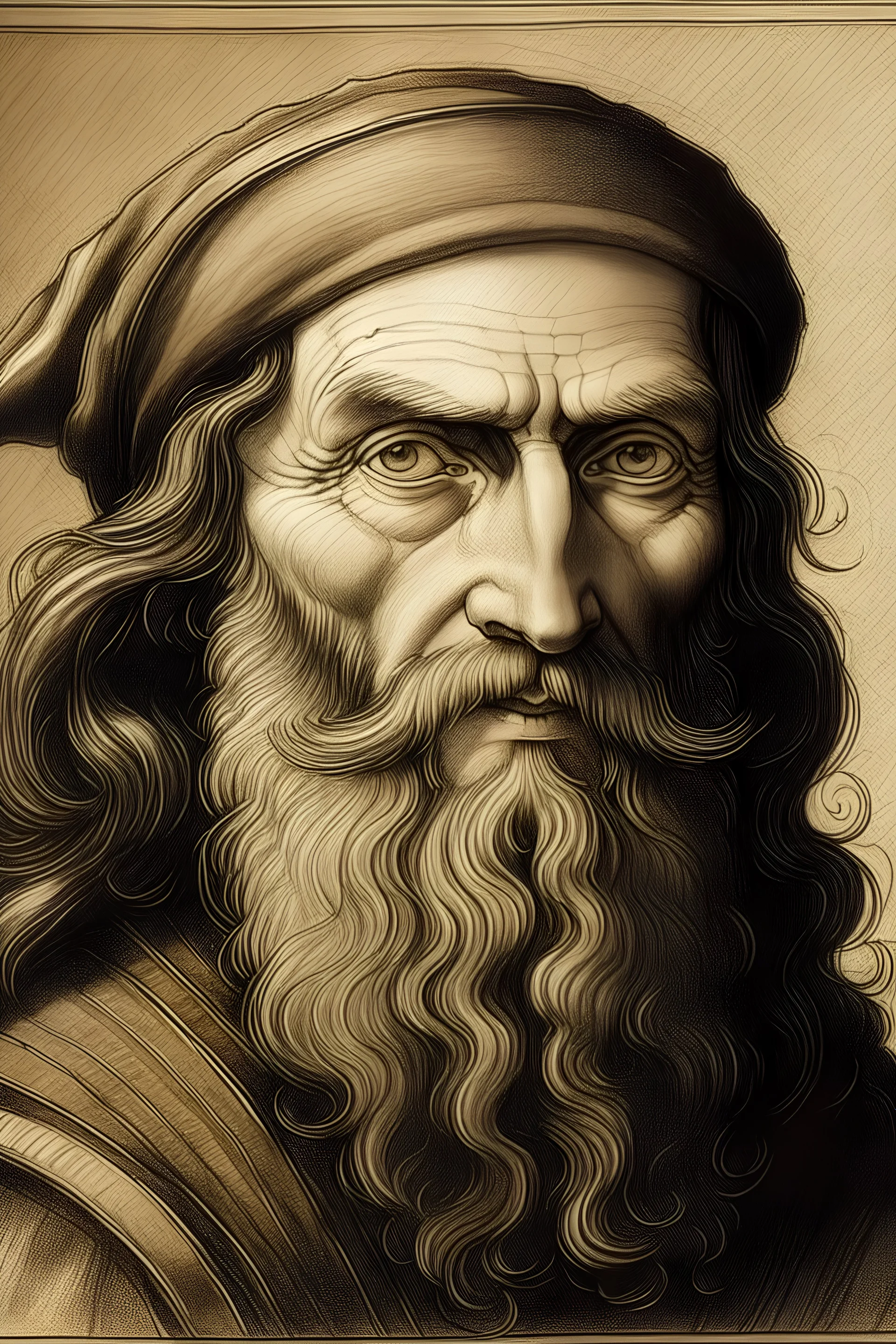 le pere de léonard de vinci au crayon style renaissance