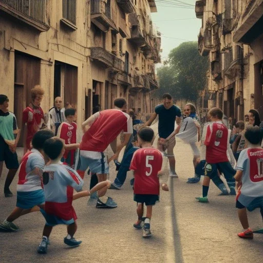 Lionel Messi playing soccer with kids in the back streets of Buenos Aires