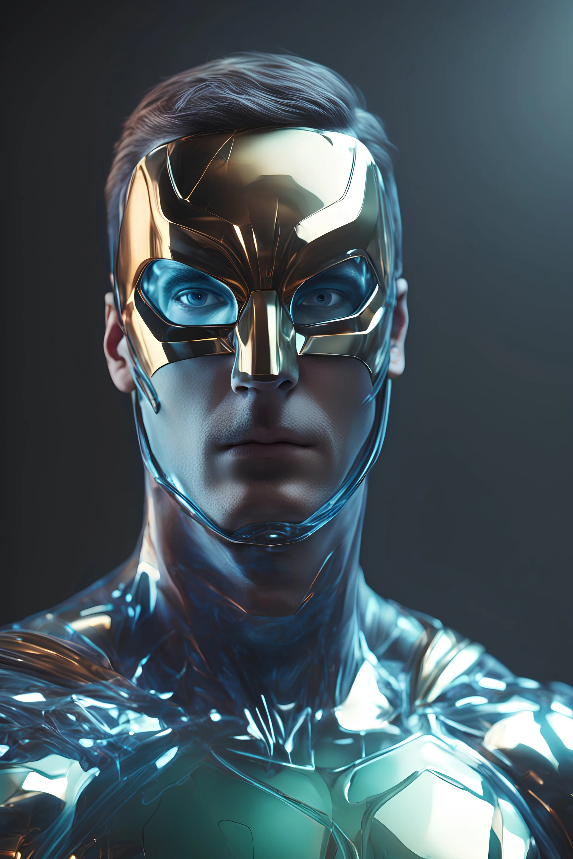 AI 3D glass superhero male with mask on realisticv2 surrealism 4k resolution