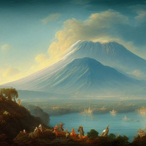 Naples landscape in front of a vulcano Vesuvius.1800 style