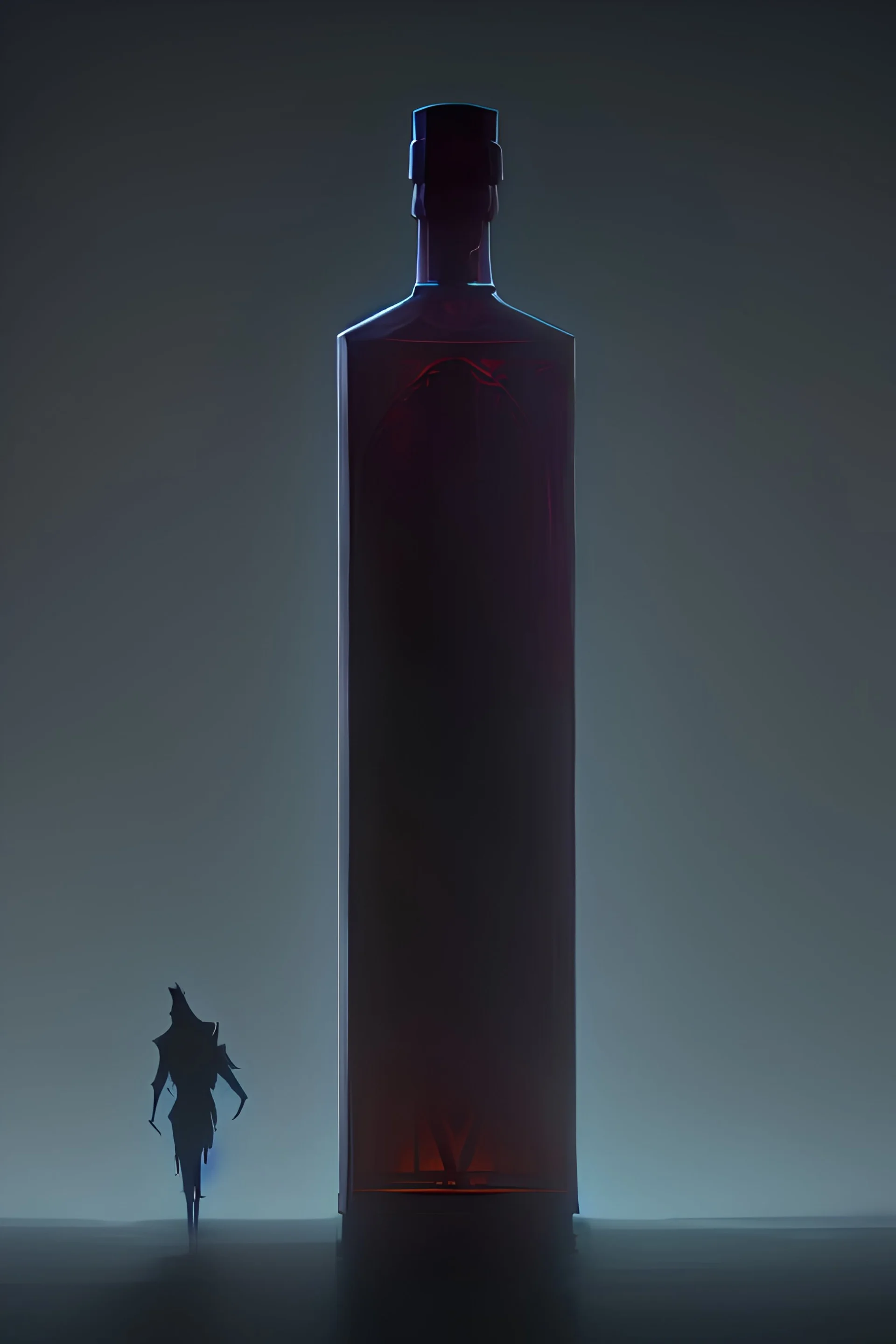 dark skyline, liqueur bottle, ghost, apparition