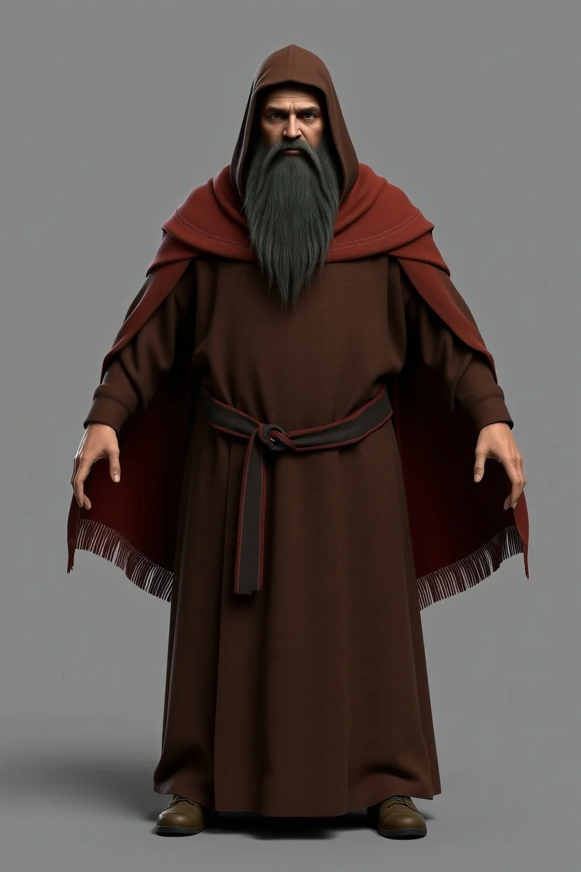 russian monk for a horror , 3d model for a videogame, template, full-length, front face, model, 3d