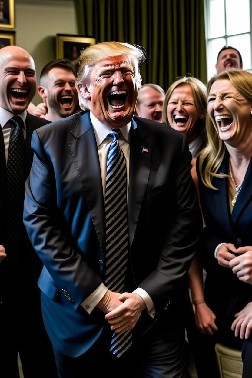 donald trump maniacally laughing while people bow down to him