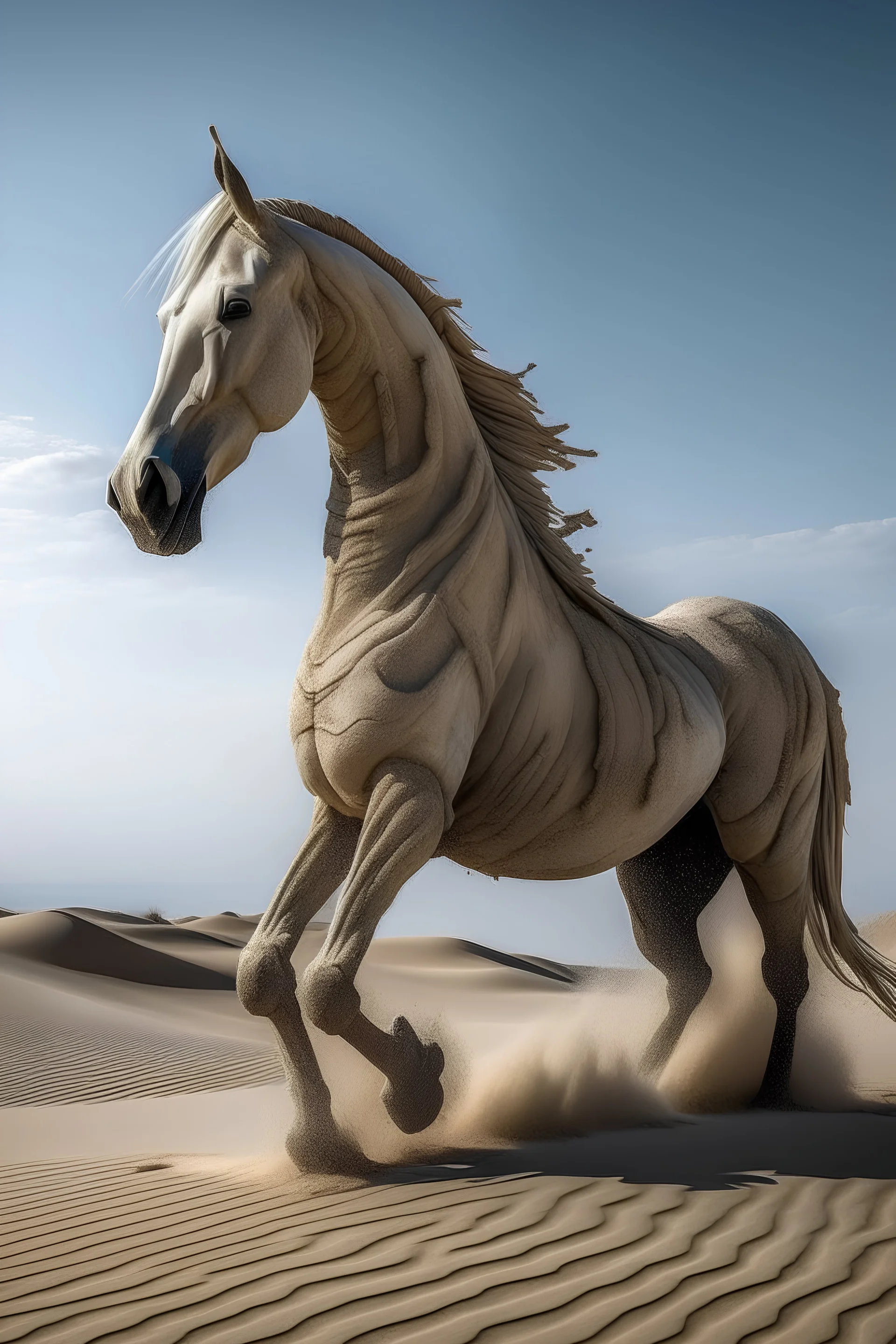 ghost horse made of sands in the desert storm