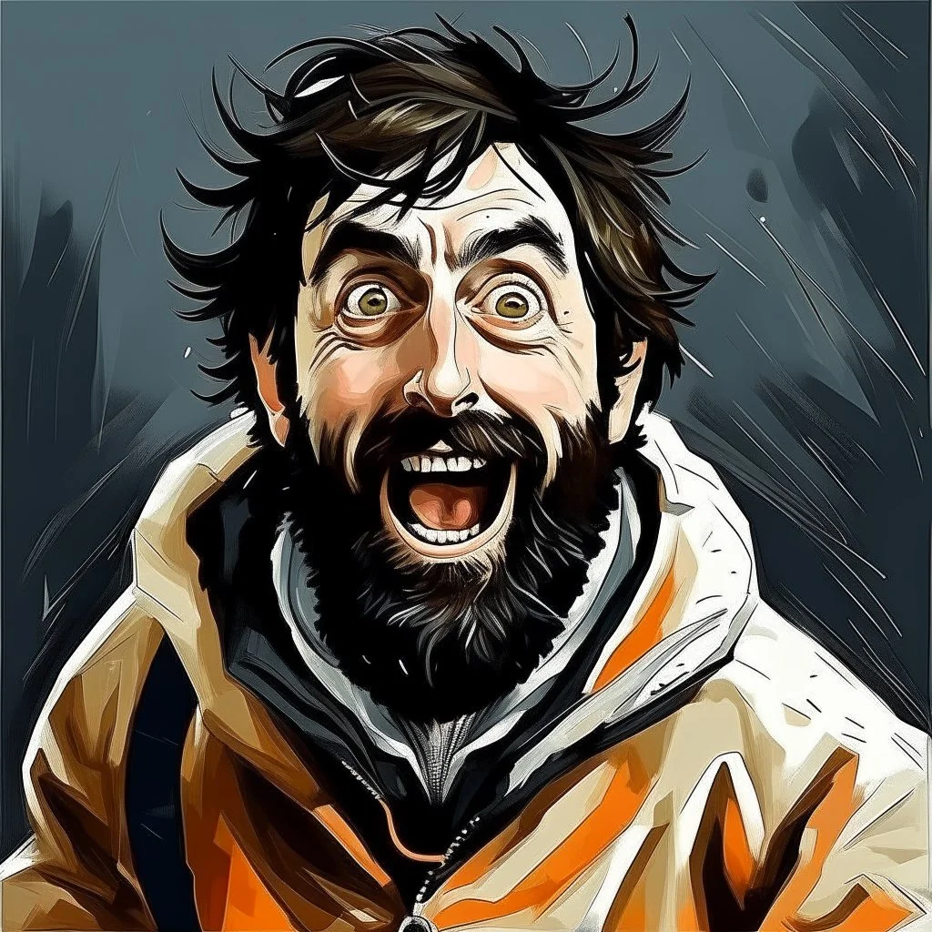 crazy man with beard black hair in straightjacket digital art