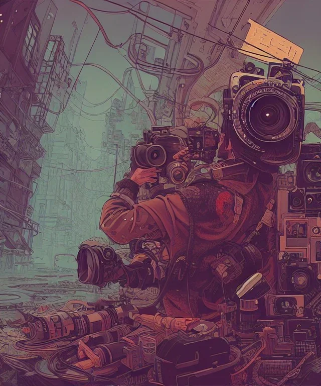 Camera., concept art, hyper detailed, asaf hanuka, dan mumford, kilian eng, post-apocalyptic, oil on canvas