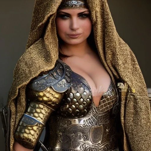 arab female warrior pretty cleavage ornate metal armour silks