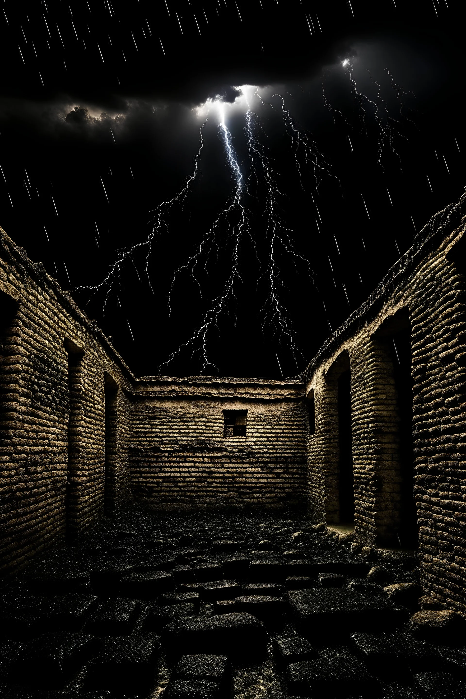 Ancient prison dark sky lightning