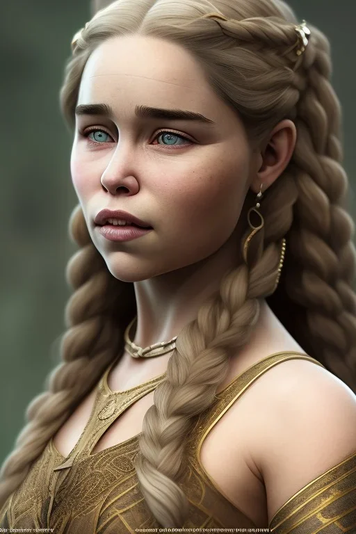 emilia clarke, head and shoulders portrait, viking clothes, 8k resolution