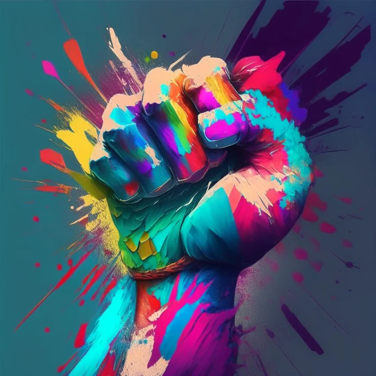 colorful fist, digital art, anime