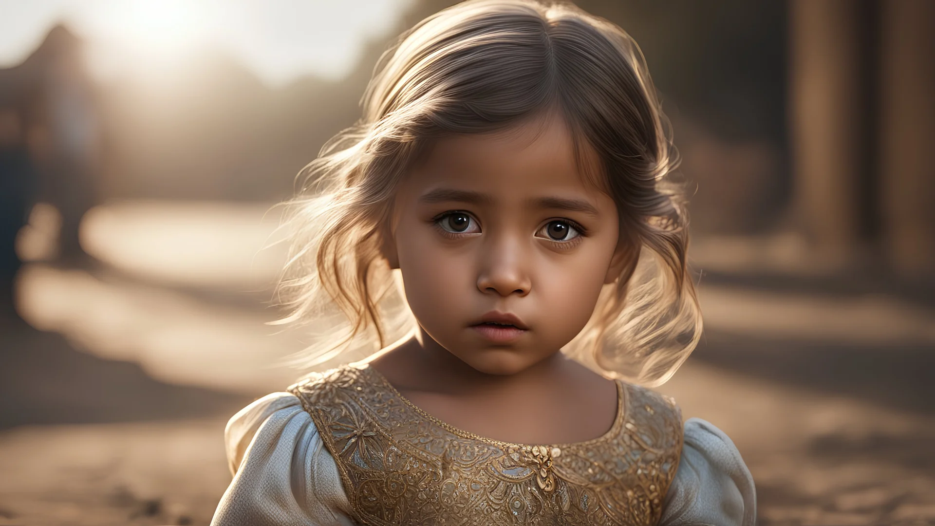 Thoughtful appealing 2-year-old migrant girl, engaging, tearful, aware, worried, intelligent, hopeful, fearful, showing her head and upper body, perfect sparkling eyes, perfect anatomy, exquisite composition, beautiful detailed intricate detailed octane render, 8k artistic photography, photorealistic, soft natural volumetric cinematic perfect light, chiaroscuro, award-winning photograph, masterpiece, raphael, caravaggio, bouguereau