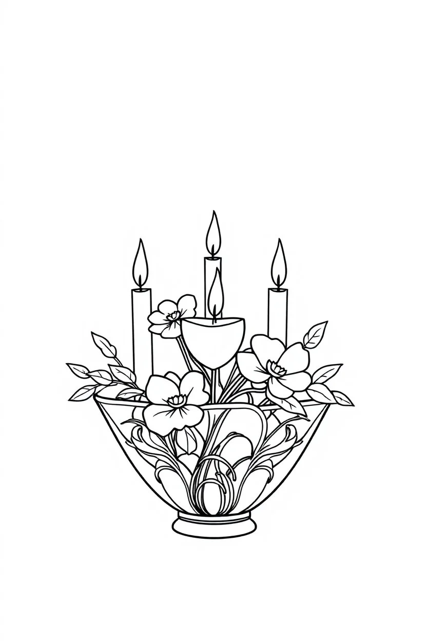 outline art for square Human Heart Candles Ikebana coloring page for kids, classic manga style, anime style, realistic modern cartoon style, white background, sketch style, only use outline, clean line art, no shadows, clear and well outlined