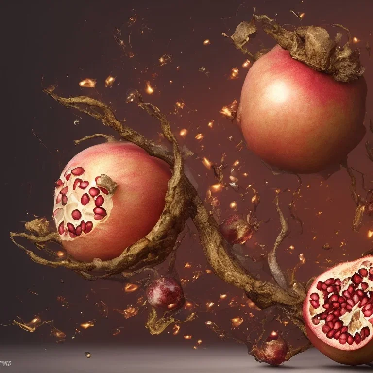 Pomegranate with skin made of fire and seeds made of sparkling white diamonds, with full details, fantasy, fantasy, 8k, 16k