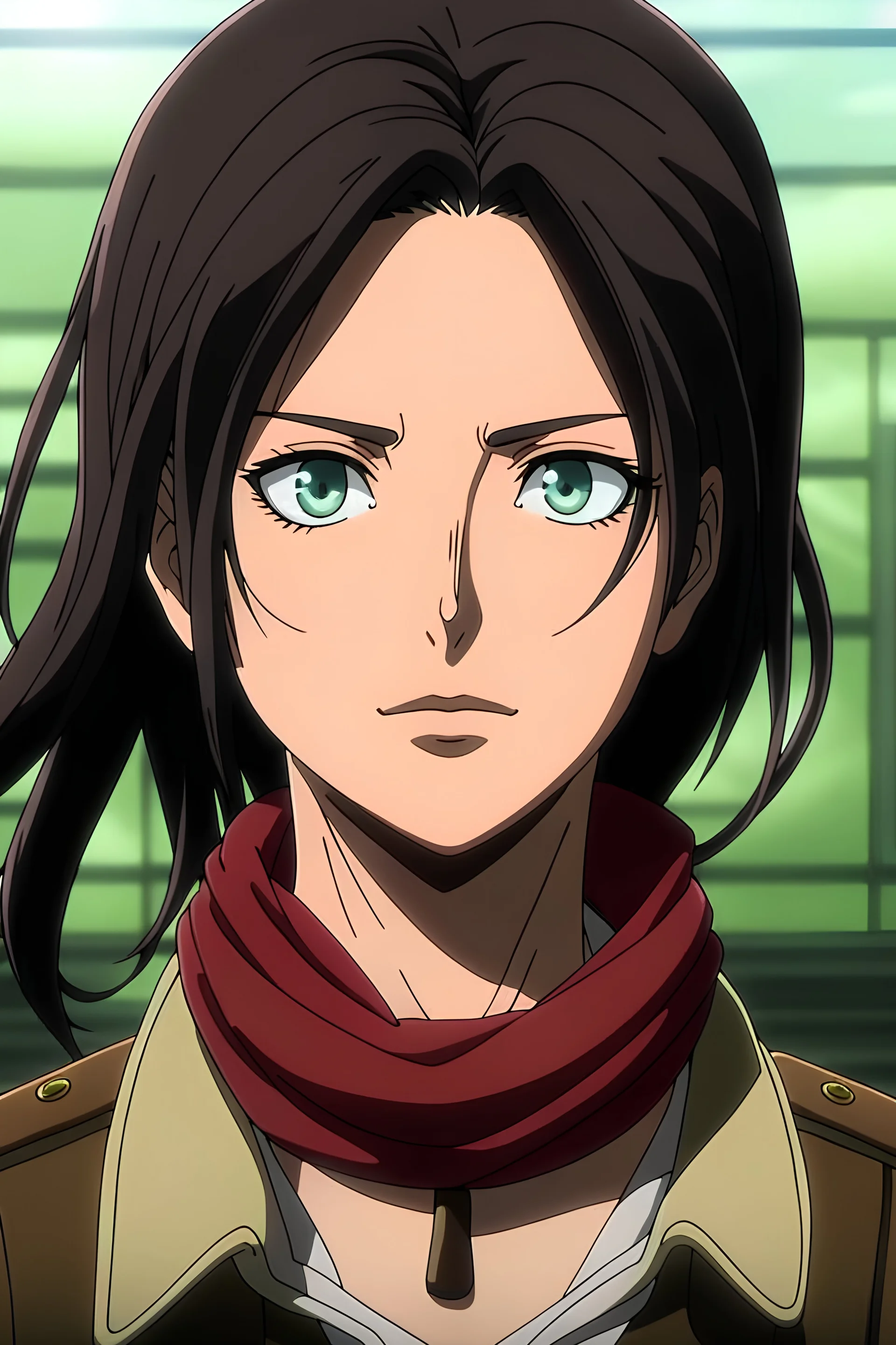 Attack on Titan Studios season 3 Wavy black hair Brown eyes Red lips Beautiful body