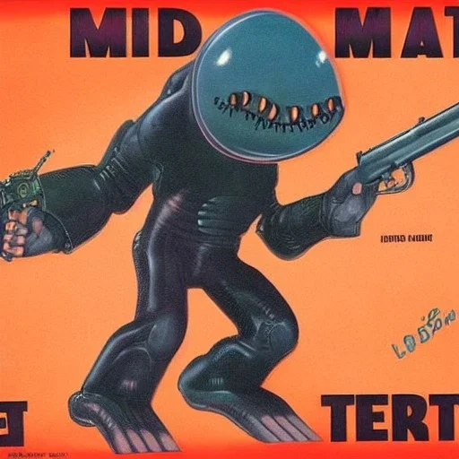 Wide Alien creature from mars holding a gun