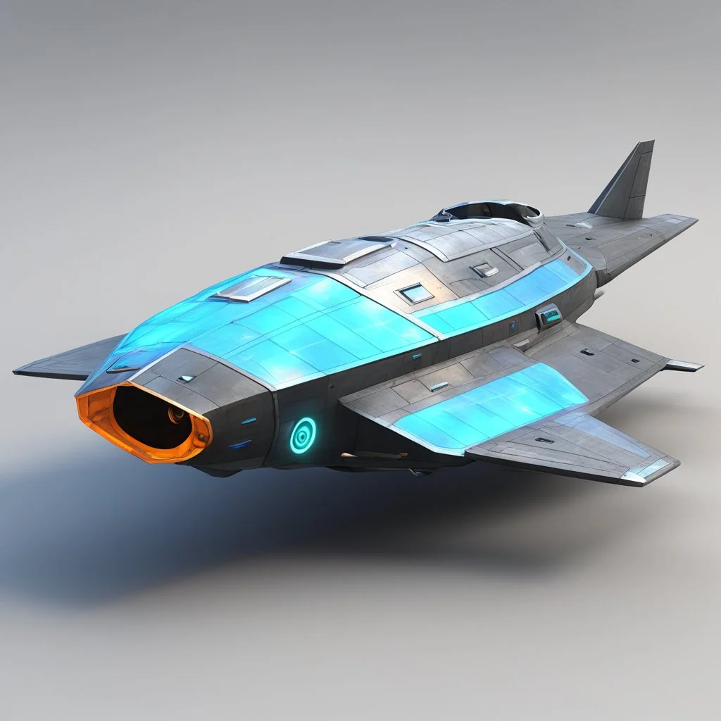 ethereal spaceship, Glider class, triangular shaped, flat, with a flat propeller circle disk (non-SubD) PBR textures (base color, roughness, normal, emission) Provided in BLEND, FBX and OBJ format