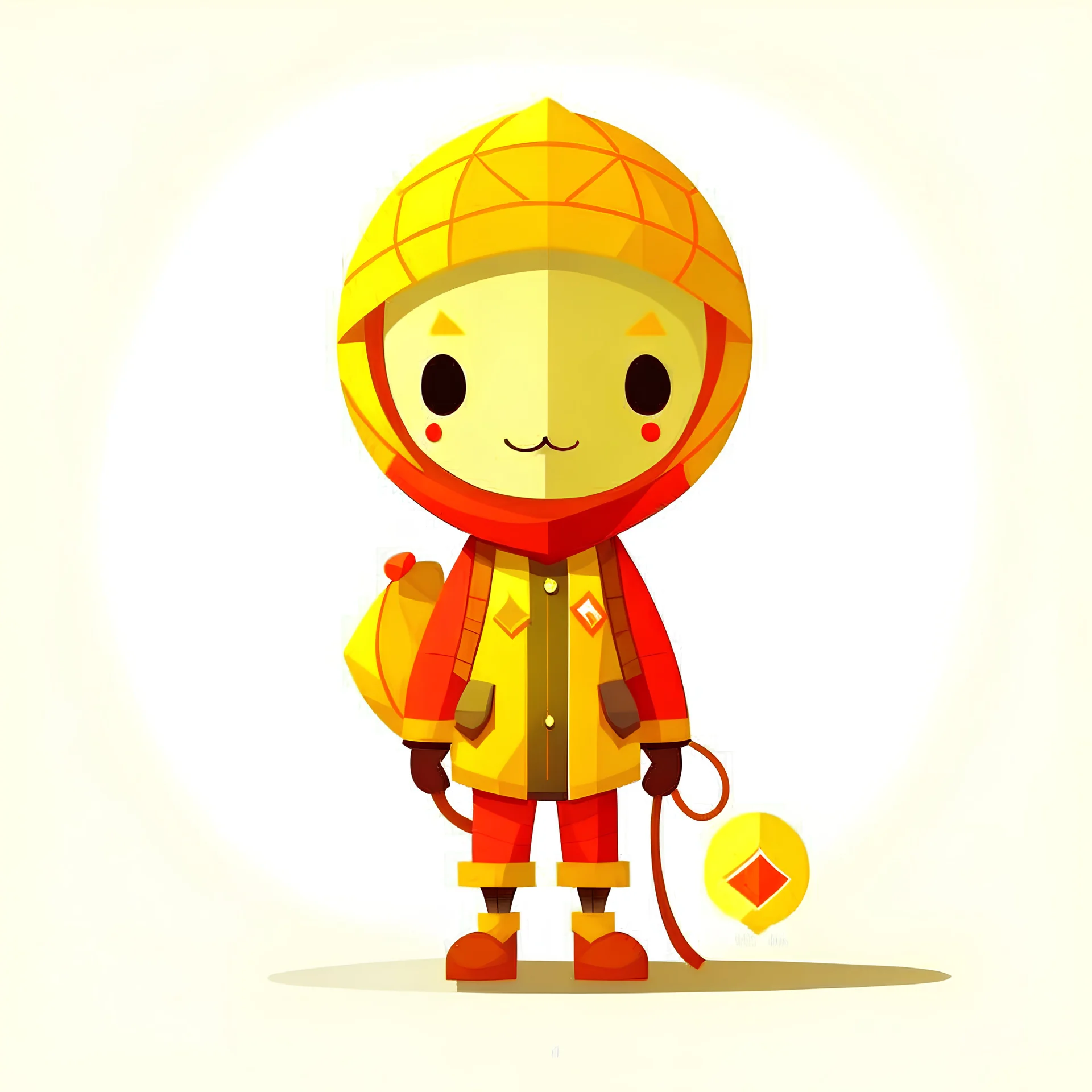 Make me the image of a happy little yellow/ orange/ red character, make it as minimal, geometrical and logo as possible, soft, with a white background, reflecting the different aspects of the personality described below: ISFP (Adventurer) is a personality type with the Introverted, Observant, Feeling, and Prospecting traits. They tend to have open minds, approaching life, new experiences, and people with grounded warmth. Their ability to stay in the moment helps them uncover exciting potentials.