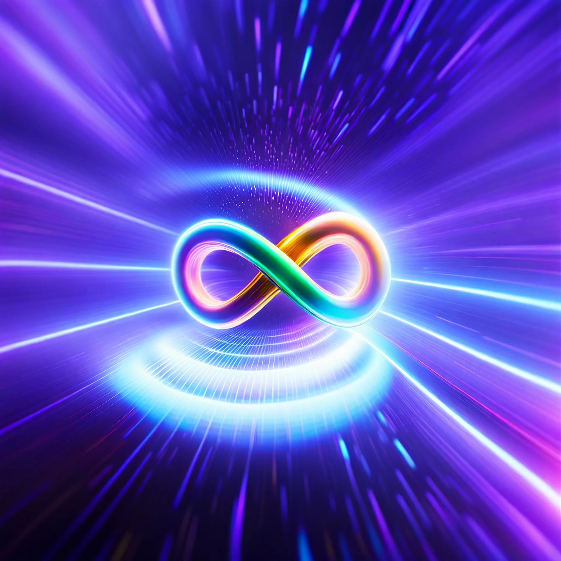 infinity symbol brightly coloured ∞ moving at warp speed, colours from infinity flowing through image with speed, DSLR with a 80mm lens, set to f/16 and a slow shutter speed of 1/15s, striking, chiaroscuro, dramatic, captivating, powerful, fantasy, beautiful, octane render, 16k post-production, artstation: award-winning: atmospheric: commanding: fantastical: clarity: ultra quality: striking: brilliance: stunning colors: amazing depth; lens: f/11, 35mm