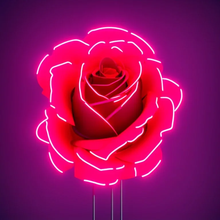 rose aus metall, cyberpunk, 8k, neon lights, night, rain, wet, tropfen, shiny, cinema4d