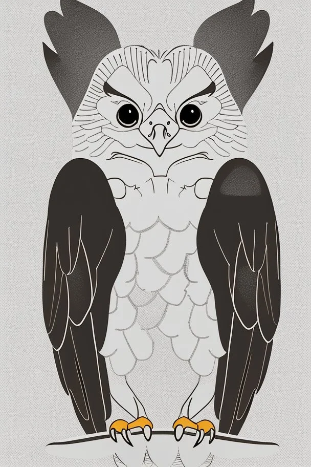 A delightful coloring page design showcasing an adorable baby eagle in a charmingly naive art style. The artist has skillfully created a whimsical scene with minimal details and a focus on bold, thick black outlines. The endearing fox, prominently positioned in the center, is the highlight of this illustration. The all-white background beautifully complements the simplistic design, allowing young artists to unleash their creativity. As the baby fox takes center stage, a subtle hint of its