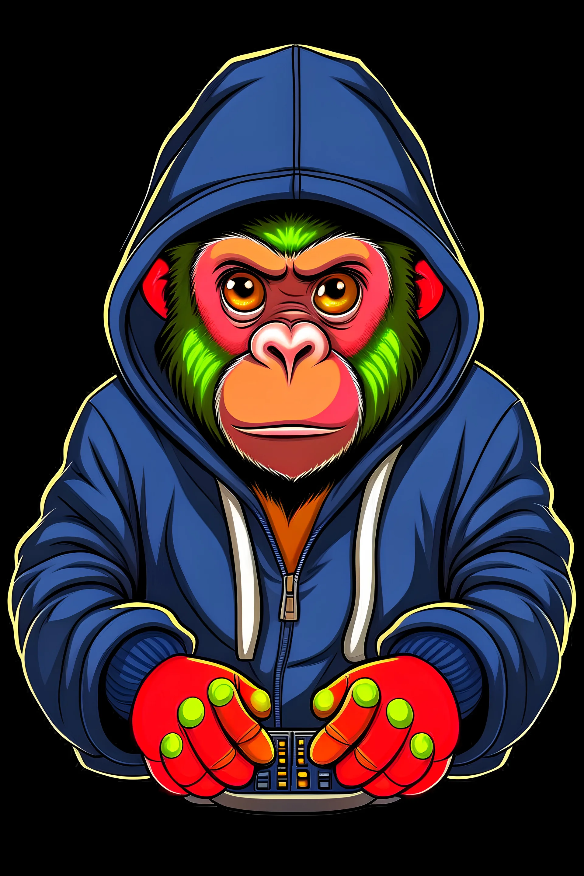a gaming monkey wearing a hoodie