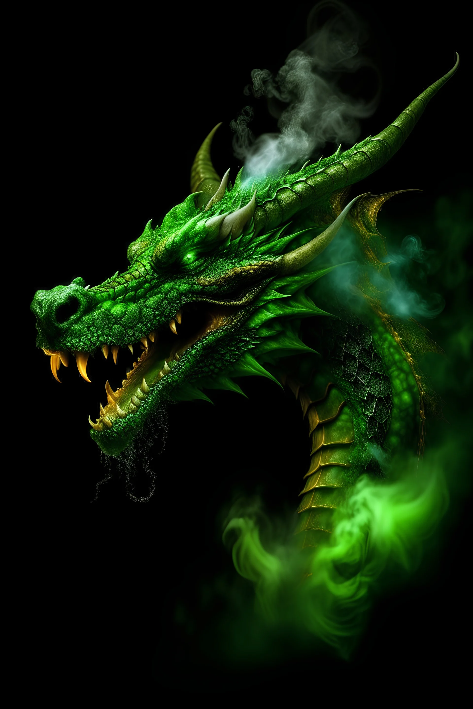 medieval fantasy, iconography of a green dragon breathing acid