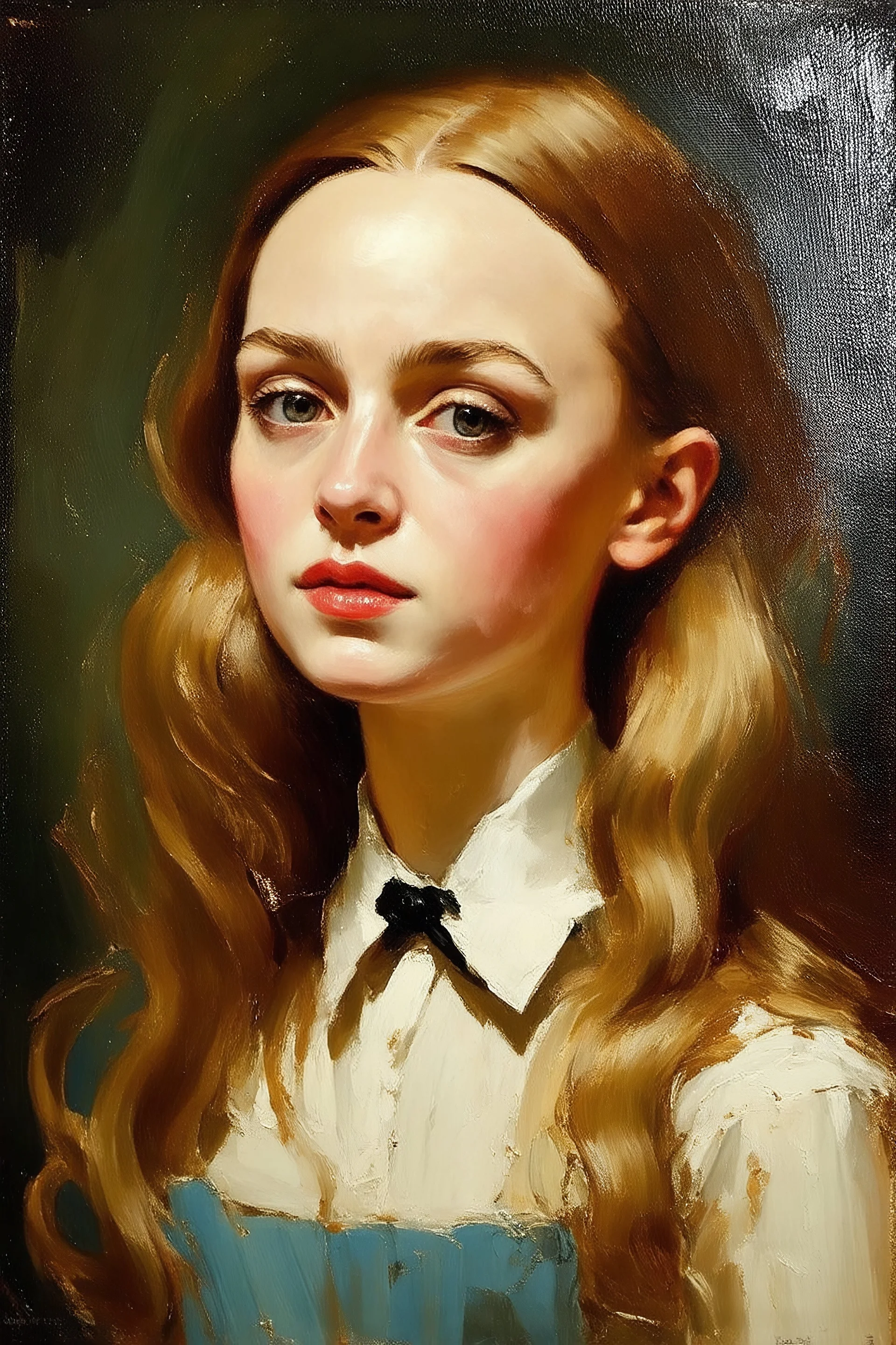 Lily-rose Depp, long hair, in the style of Édouard Manet oil painting