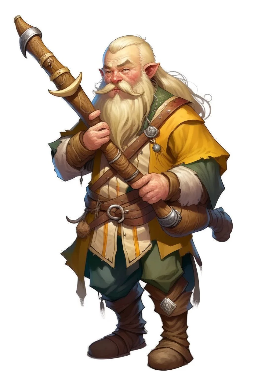 teenage handsome blonde nomadic mountain dwarf with musical flute dnd