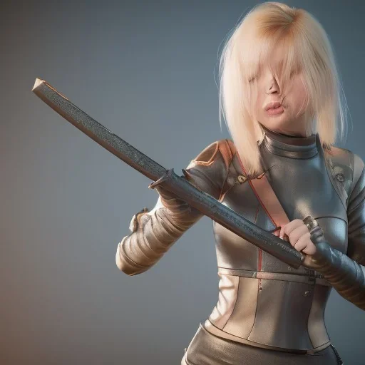 blonde girl in ninja outfit holding katana, unreal engine 5, octane render,cinema4d, dynamic lighting, 8k, redshift render, highly, hyperrealism ultra detailed, hyper realistic.