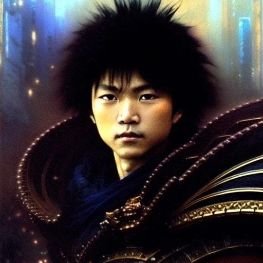 portrait of 'akira(1988)',ancient japanese armor, painting by gaston bussiere, greg rutkowski, yoji shinkawa, yoshitaka amano, tsutomu nihei, donato giancola, tim hildebrandt, evan lee,oil on canvas, cinematic composition, extreme detail,fit full head inside picture,16k