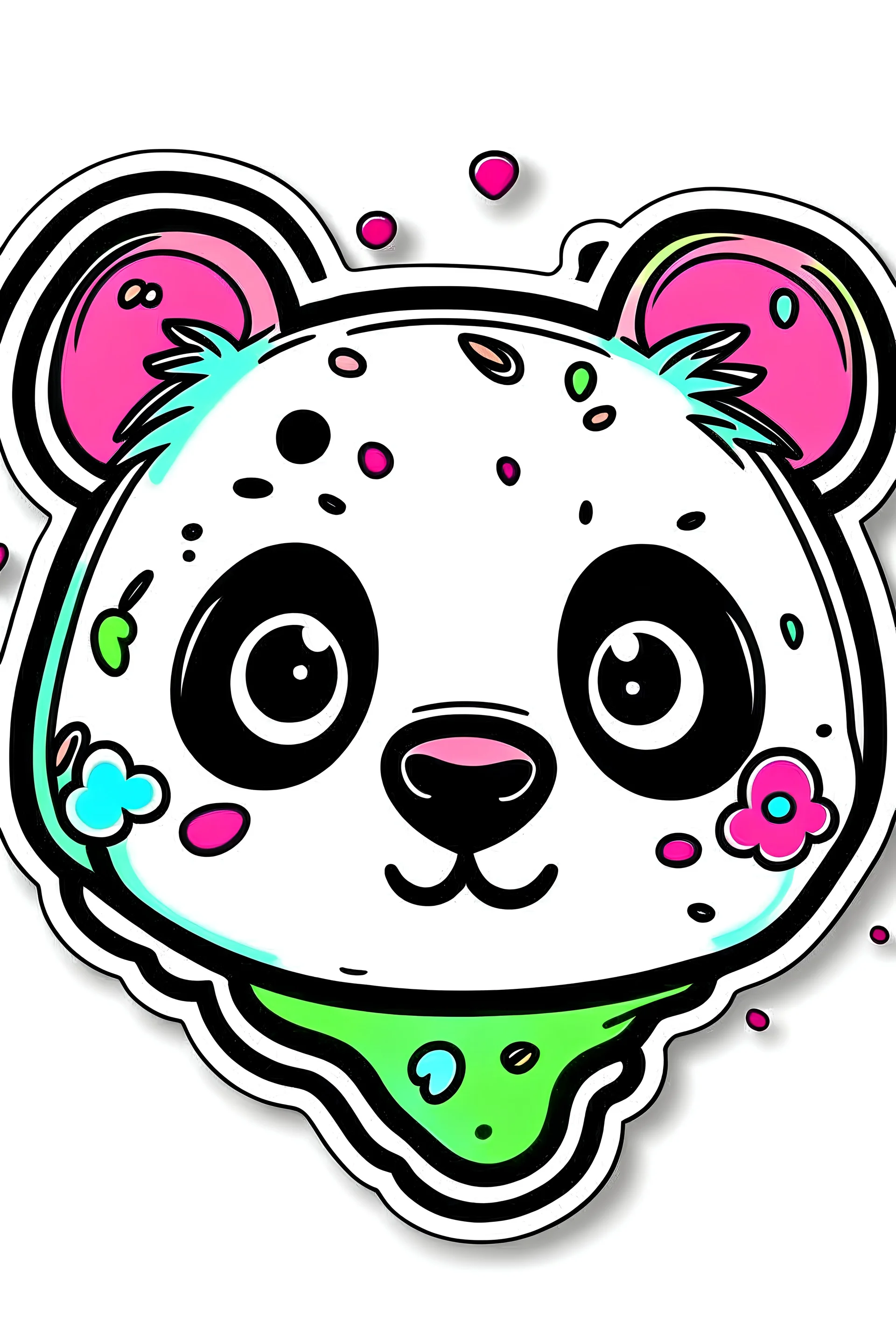 Sticker, white background, panda cutstir, contour, colorful, vector, kawaii