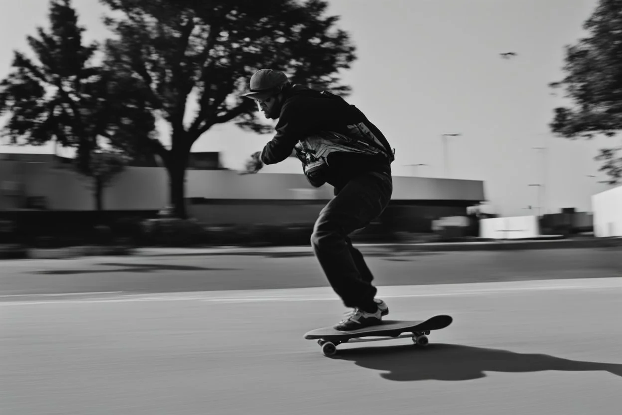 a black and white photo of a man on a skateboard in front of a, inspired by Jens Søndergaard, a screenshot, featured on dribble, digital screenshot, dutch camera view, chasing a robber down a street, screenshots, video, still from a music video, odd, unsettling, absurd, glitch deconstruction