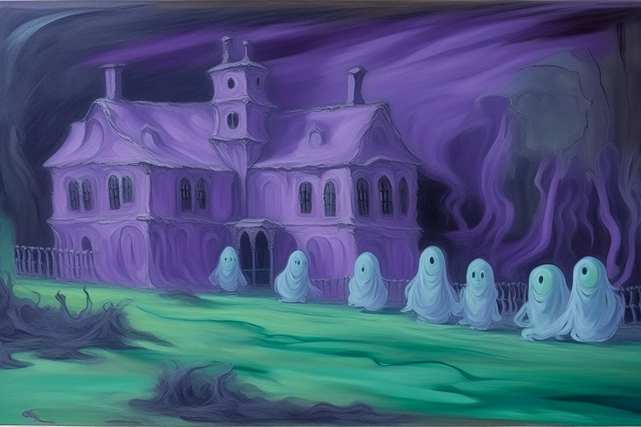 A light purple haunted prison with slimy ghosts painted by Gustave Courbet