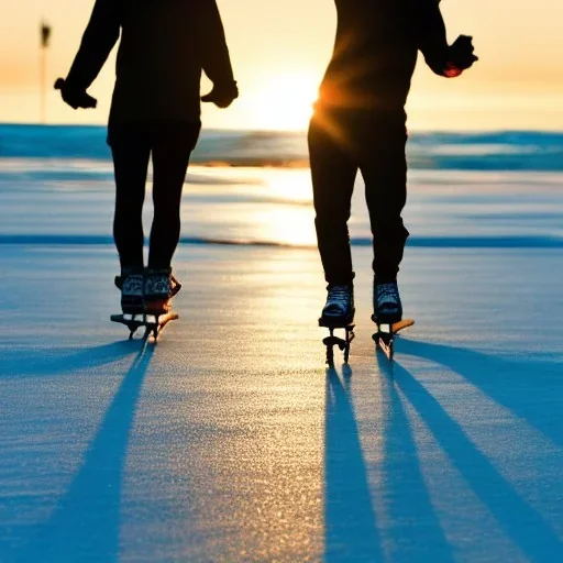 Andando de Skate ao nascer do sol na praia