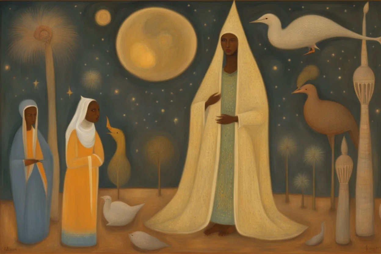 a scene from 1001 Nights by artist "Betye Saar",by artist "Leonora Carrington",by artist "David Inshaw"