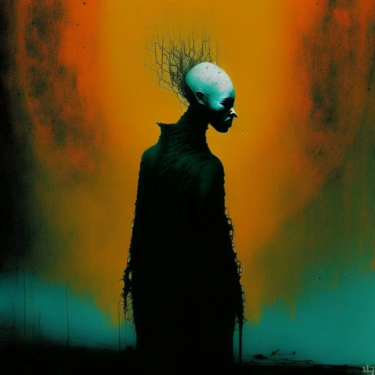 Sopor Aeternus depicting a fear of alone, Style by VS Giatonde and Dave McKean and Alvaro Martinez Bueno, surreal horror, dynamic composition, color burn, based on the imagery of Zdzislaw Beksinski, minimalism, artistic