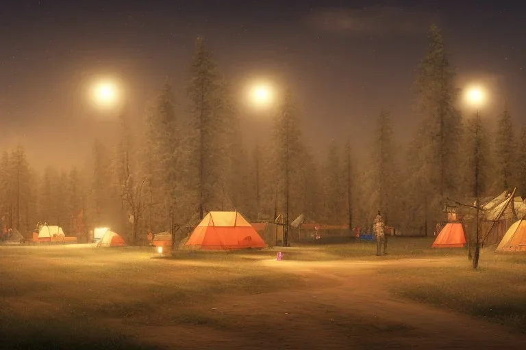 refugee camp at night