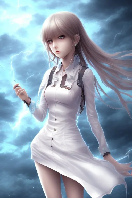 Stunning anime girl with striking looks in a stormy background