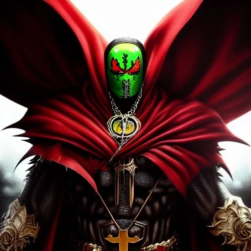 ultra detailed fullbody portrait of SPAWN , extremely detailed digital painting, intrincate, extremely detailed face,crystal clear Big eyes, in the style of Ashley Wood, mystical colors , perfectly centered image, perfect composition, rim light, beautiful lighting,8k, stunning scene, raytracing