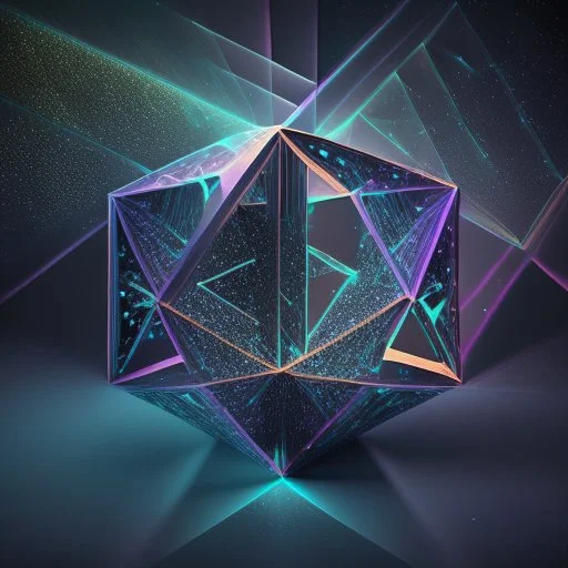 3d holographic geometric shape isolated on space infinit dark background