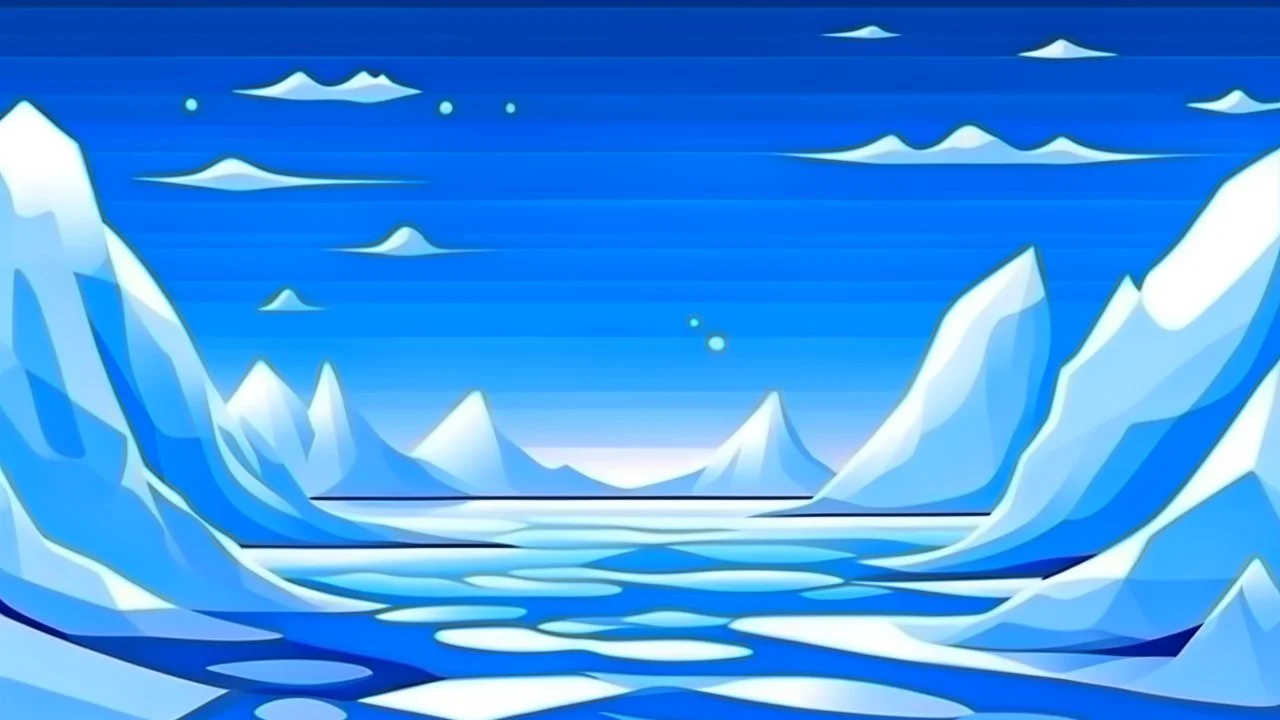 cartoon illustration: North Pole, nature with icebergs and frozen sea